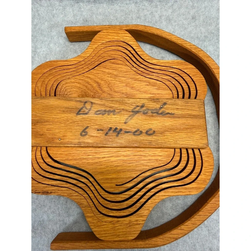 Handmade Collapsible Oak Wood Star Basket Folding Fruit Bowl Trivet Signed 2000